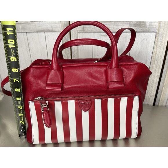 Marc Jacobs Red White Leather Small Striped Prince Antonia Satchel Handbag Italy - Picture 10 of 11